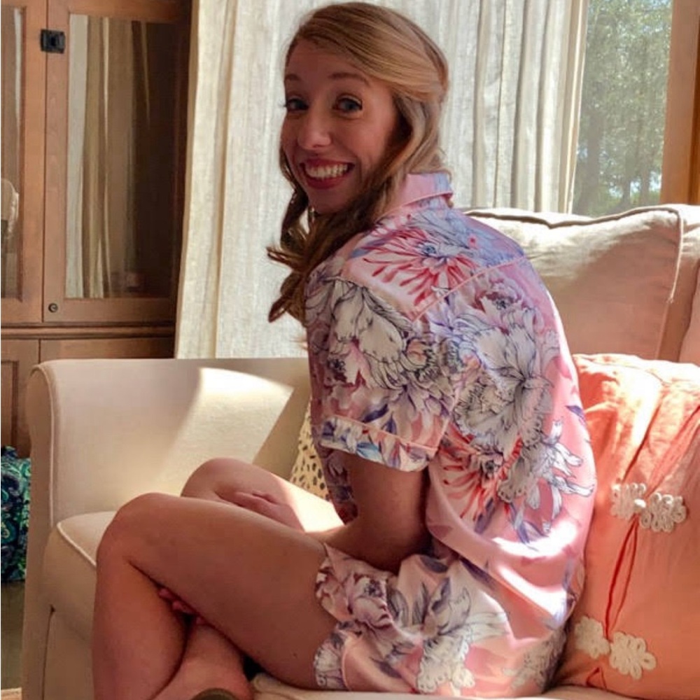 Le Rose Pink Floral Silky Pajama Set